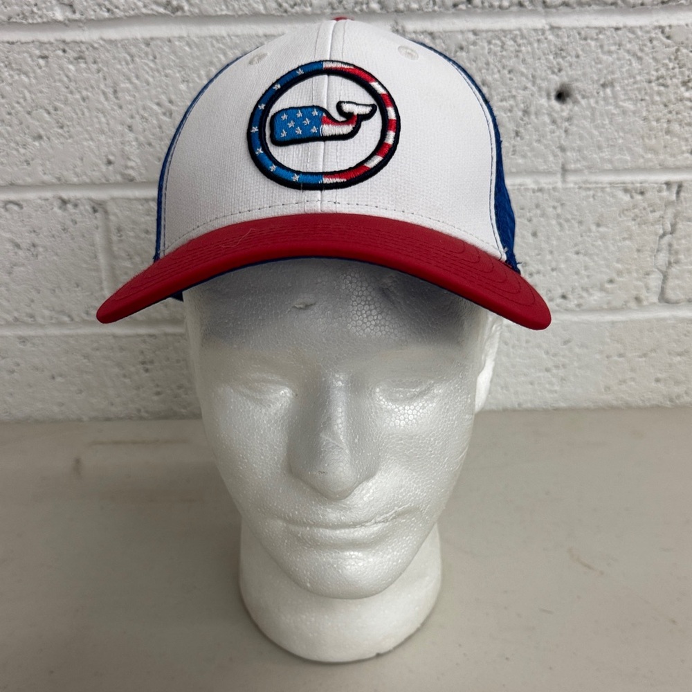 New Vinyard Vines Patriotic Trucker SnapBack Hat with Red Brim